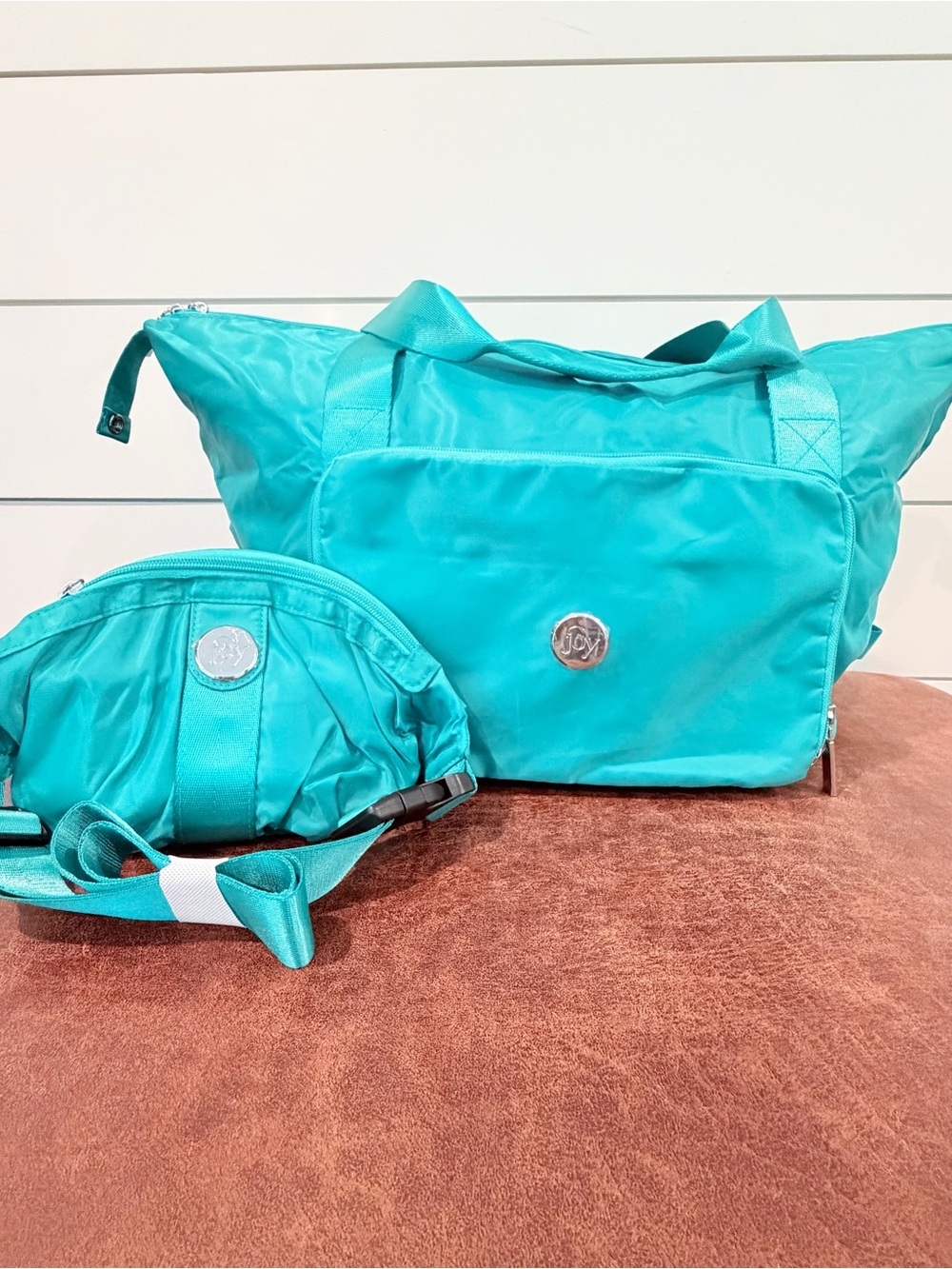 Joy Teal Nylon Travel Tote & Belt Bag Set Y2K Sportcore Coastalcore Vacation Gym